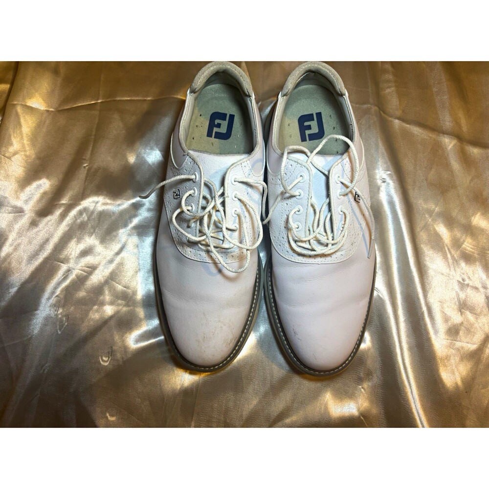 FootJoy Traditions Men's 10 W White Leather Golf Shoes Spiked 57903 Wide 10W